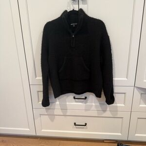 James Perse 100% cashmere women's Black V-Neck Half-Zip with kangaroo pocket